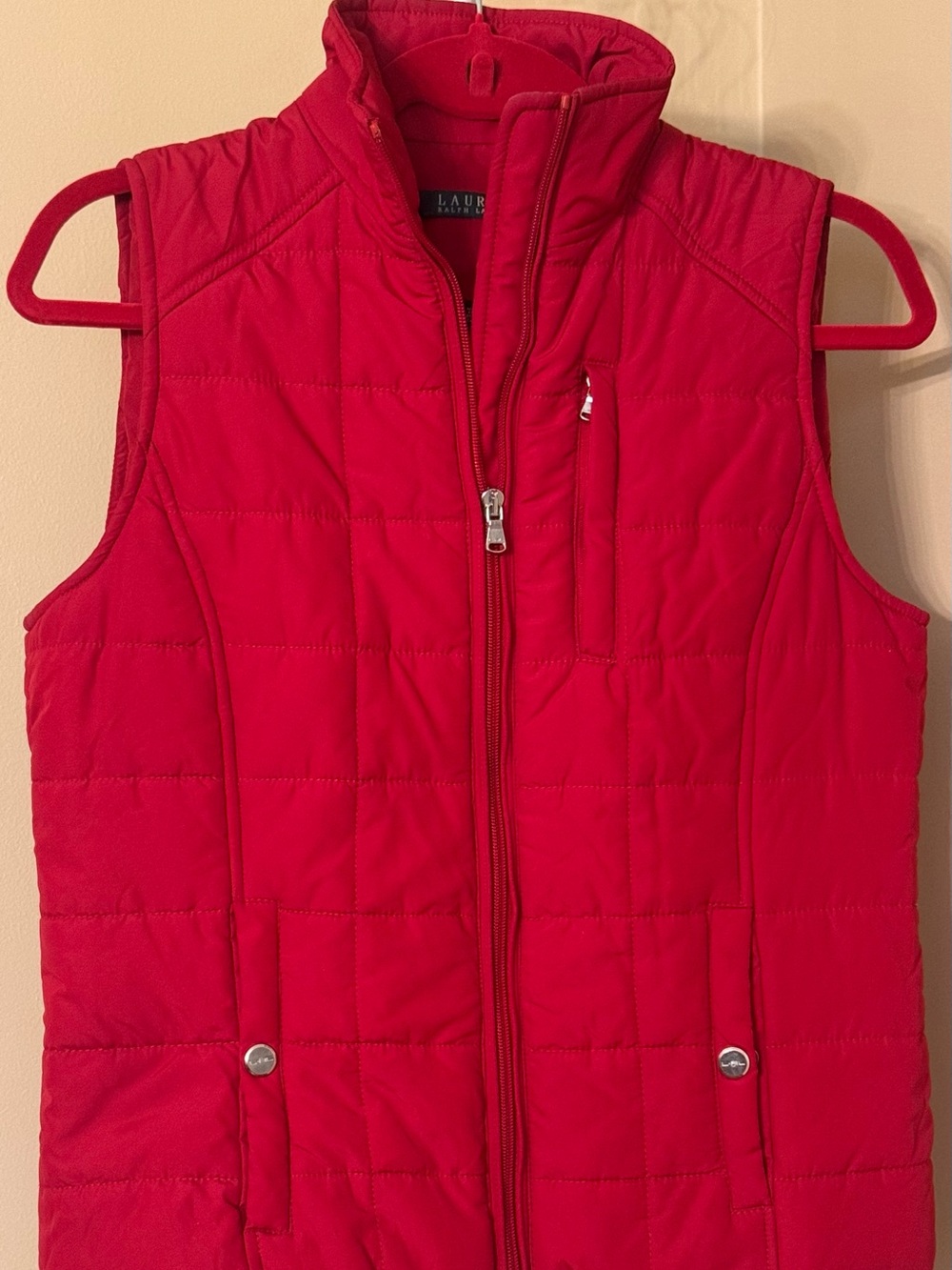 Ralph Lauren Bright Red Quilted Sleeveless Puffer Vest